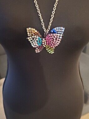 Multicolor Crystal Butterfly Pendant Necklace - Women Jewelry